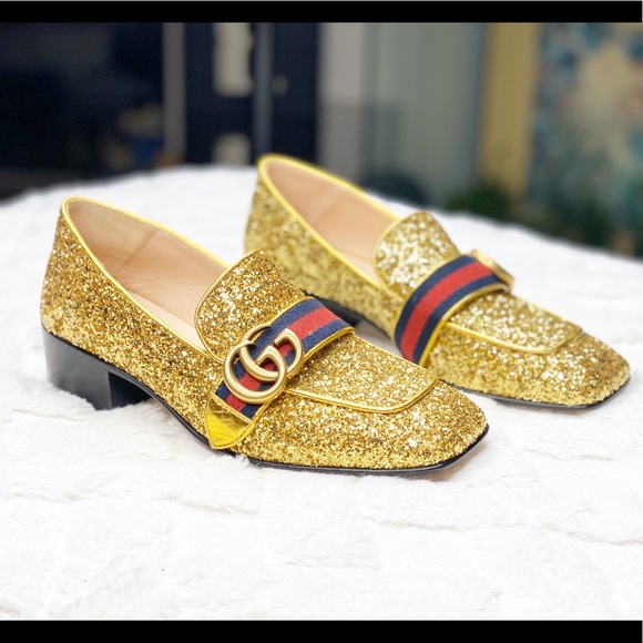 gold glitter gucci shoes